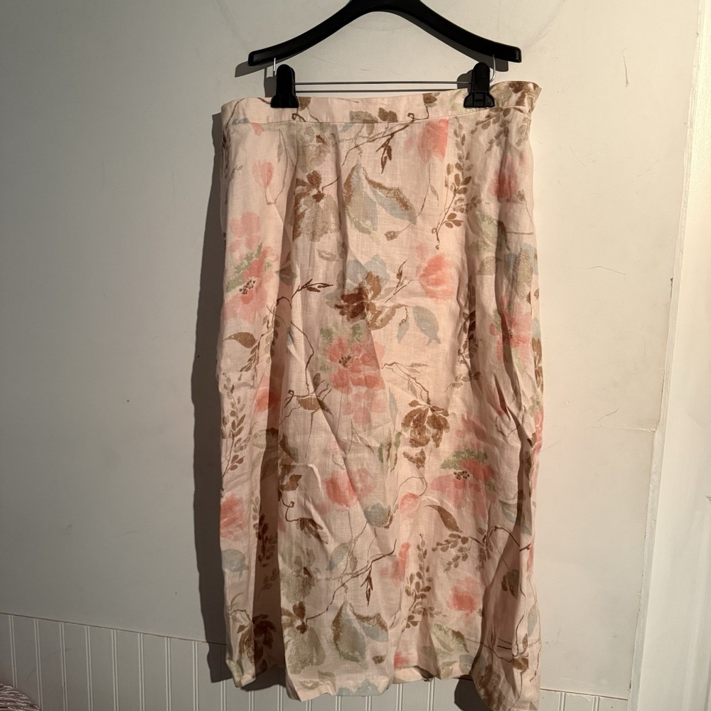 Elizabeth Liz Claiborne Size 18 Linen Skirt Floral Cottagecore Boho Feminine